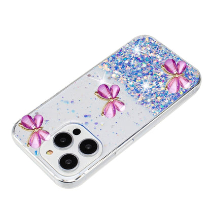 For iPhone 16 Pro Luminous Starry Sky Glitter Butterfly TPU Phone Case(Purple) - iPhone 16 Pro Cases by buy2fix | Online Shopping UK | buy2fix