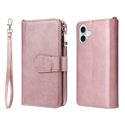 For iPhone 16 Plus Solid Color 2 in 1 Zipper Shockproof Phone Case(Rose Gold) - iPhone 16 Plus Cases by buy2fix | Online Shopping UK | buy2fix