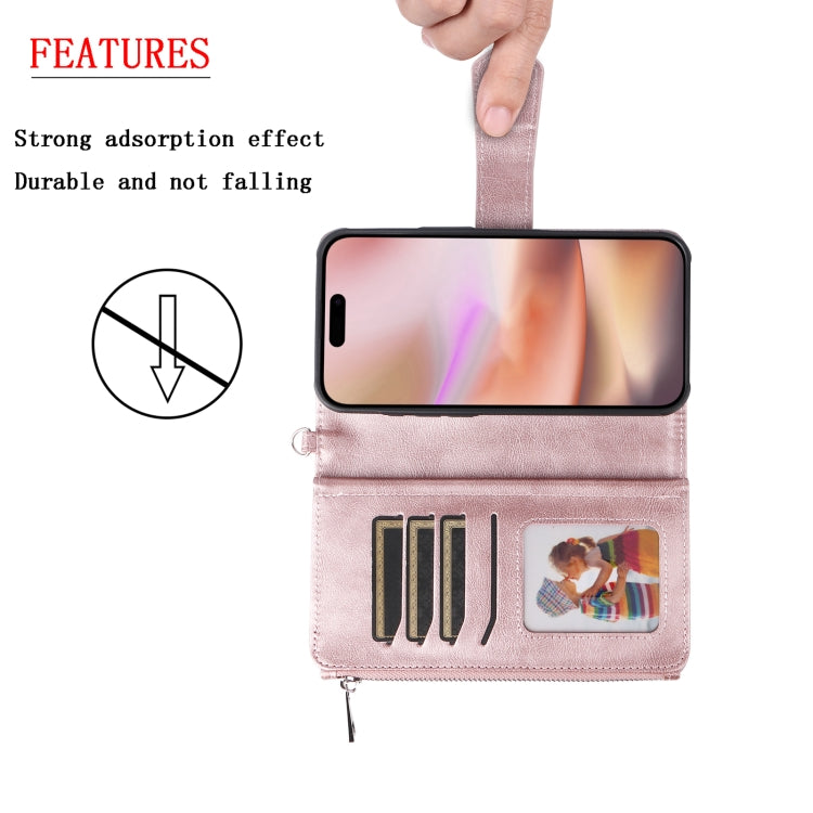 For iPhone 16 Plus Solid Color 2 in 1 Zipper Shockproof Phone Case(Rose Gold) - iPhone 16 Plus Cases by buy2fix | Online Shopping UK | buy2fix