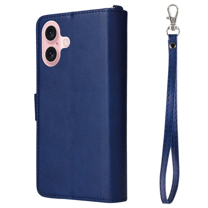 For iPhone 16 Solid Color 2 in 1 Zipper Shockproof Phone Case(Blue) - iPhone 16 Cases by buy2fix | Online Shopping UK | buy2fix