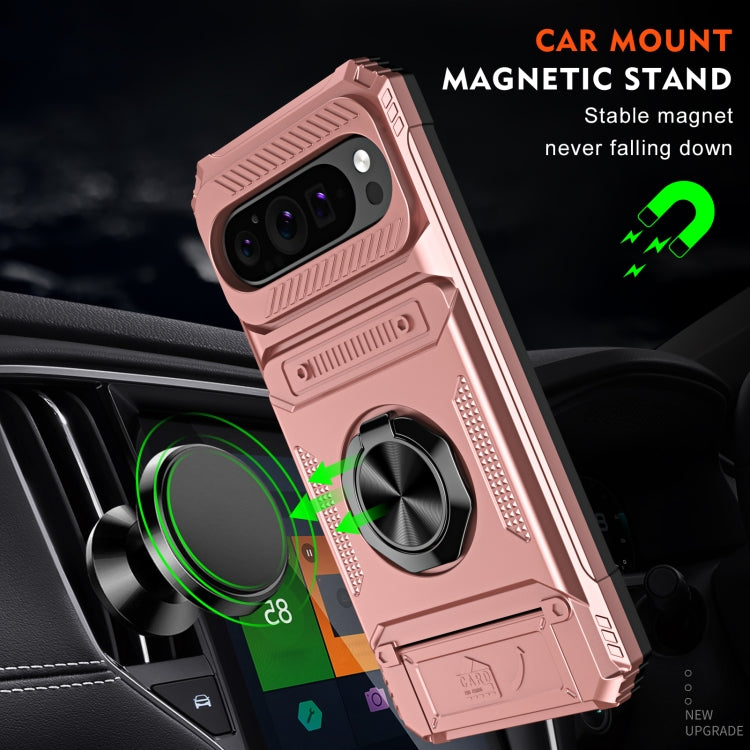 For Google Pixel 9 / 9 Pro TPU Hybrid PC Shockproof Card Phone Case with Metal Ring Holder(Rose Gold) - Google Cases by buy2fix | Online Shopping UK | buy2fix