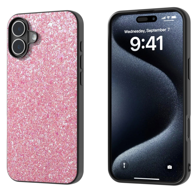 For iPhone 16 Black Frame Colorful Glitter Phone Case(Purple Pink) - iPhone 16 Cases by buy2fix | Online Shopping UK | buy2fix