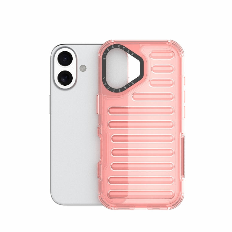 For iPhone 16 High Transparency TPU Hybrid PC Airbag Phone Case(Peach Red) - iPhone 16 Cases by buy2fix | Online Shopping UK | buy2fix