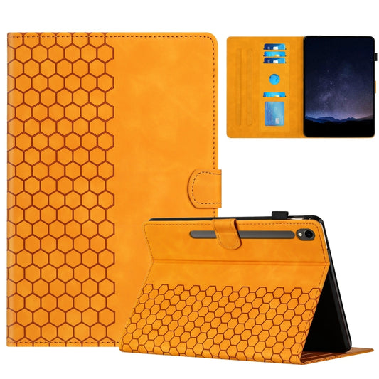 For Samsung Galaxy Tab S9 / S9 FE Honeycomb Embossed Leather Smart Tablet Case(Yellow) - Galaxy Tab S9 Cases by buy2fix | Online Shopping UK | buy2fix