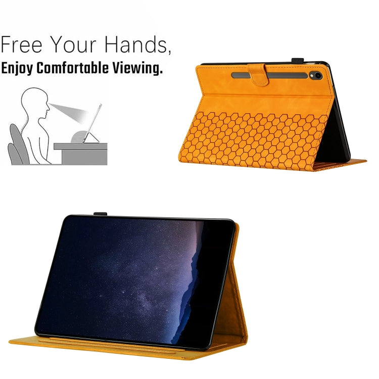 For Samsung Galaxy Tab S9 / S9 FE Honeycomb Embossed Leather Smart Tablet Case(Yellow) - Galaxy Tab S9 Cases by buy2fix | Online Shopping UK | buy2fix