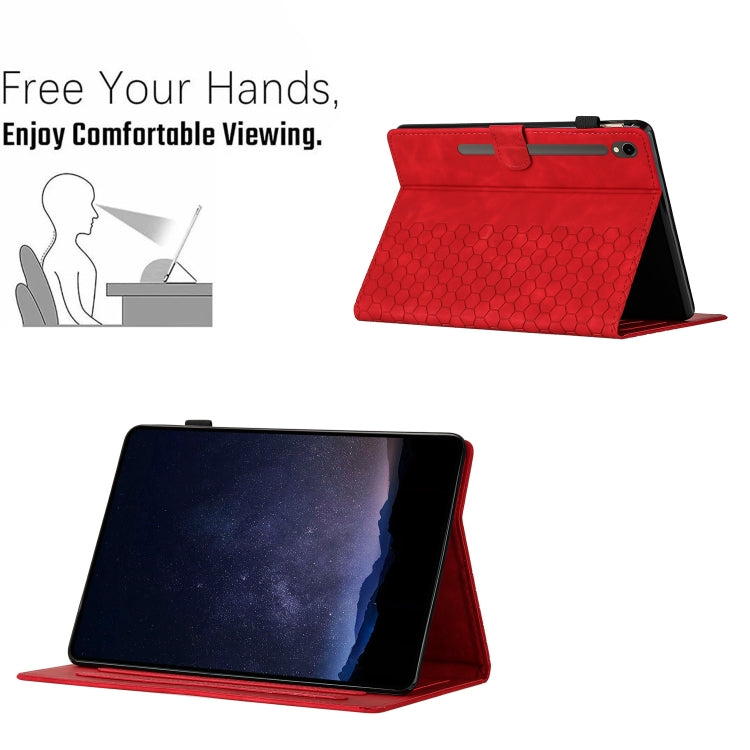 For Samsung Galaxy Tab S9 / S9 FE Honeycomb Embossed Leather Smart Tablet Case(Red) - Galaxy Tab S9 Cases by buy2fix | Online Shopping UK | buy2fix