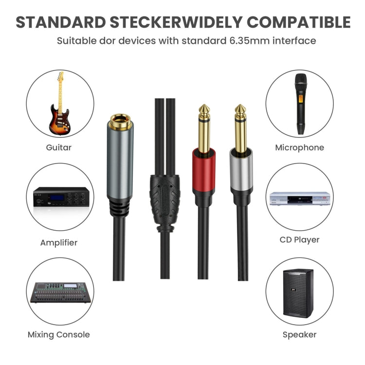 0.3m 6.35mm TRS Stereo Female to 2 x 6.35mm TS Male Mono Audio Adapter Cable(Black) - Video & Audio Cable by buy2fix | Online Shopping UK | buy2fix