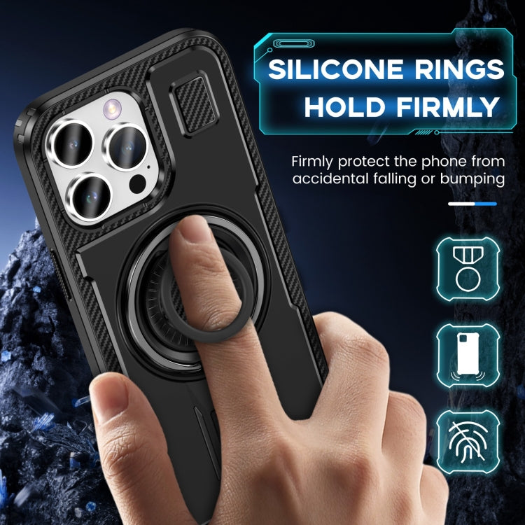 For iPhone 16 Pro Ring Holder Carbon Fiber PC Hybrid TPU Phone Case(Black) - iPhone 16 Pro Cases by buy2fix | Online Shopping UK | buy2fix