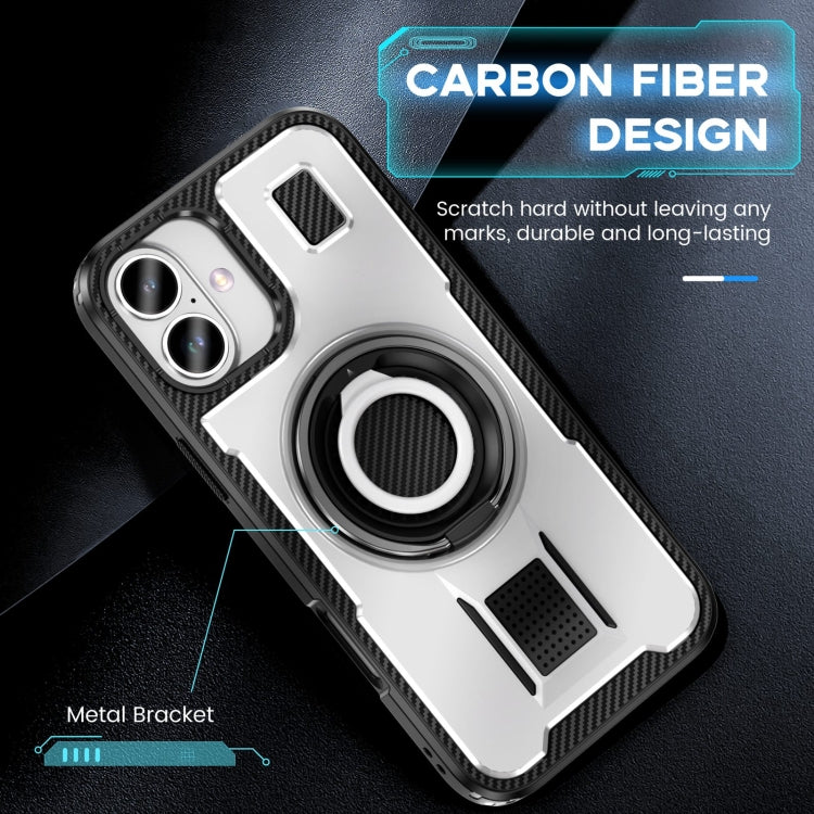 For iPhone 16 Plus Ring Holder Carbon Fiber PC Hybrid TPU Phone Case(White) - iPhone 16 Plus Cases by buy2fix | Online Shopping UK | buy2fix