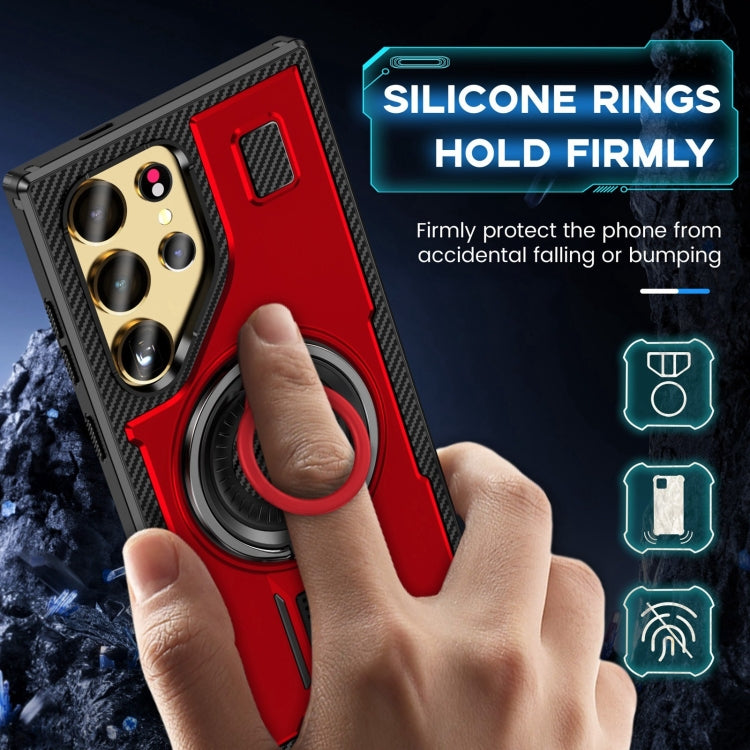 For Samsung Galaxy S25 Ultra 5G Ring Holder Carbon Fiber PC Hybrid TPU Phone Case(Red) - Galaxy S25 Ultra 5G Cases by buy2fix | Online Shopping UK | buy2fix