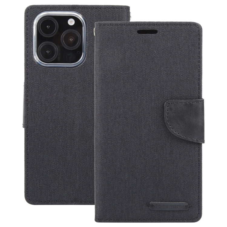 For iPhone 16 Pro GOOSPERY CANVAS DIARY Fabric Texture Flip Leather Phone Case(Black) - iPhone 16 Pro Cases by GOOSPERY | Online Shopping UK | buy2fix