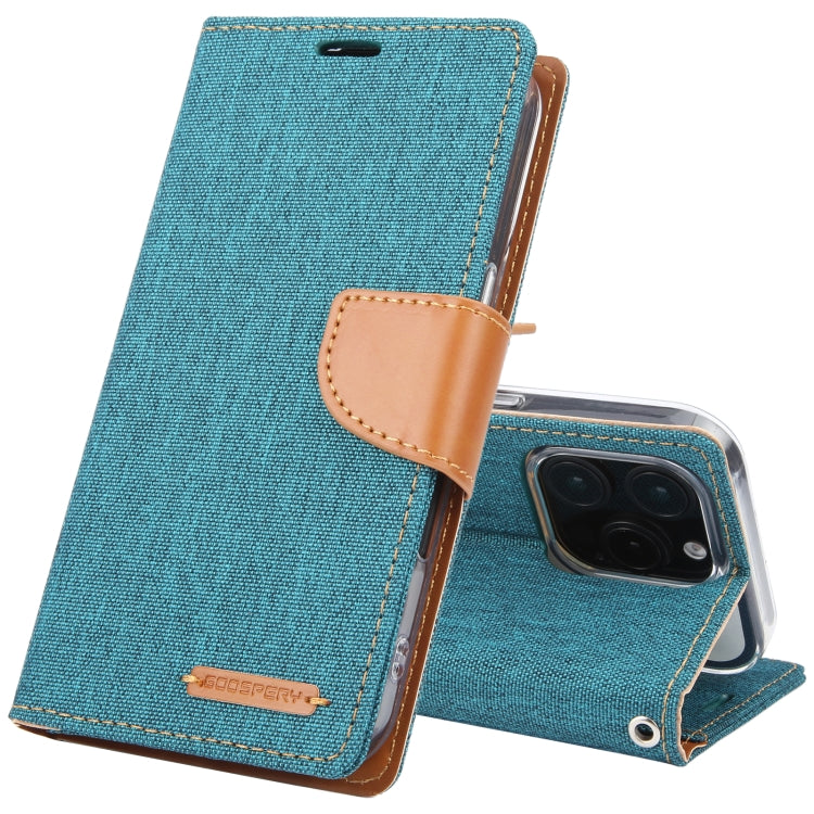 For iPhone 16 Pro GOOSPERY CANVAS DIARY Fabric Texture Flip Leather Phone Case(Green) - iPhone 16 Pro Cases by GOOSPERY | Online Shopping UK | buy2fix