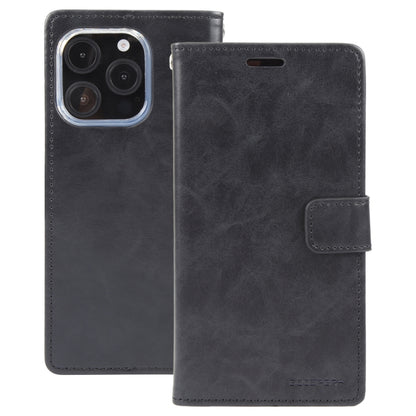 For iPhone 16 Pro GOOSPERY BLUE MOON Crazy Horse Texture Leather Phone Case(Black) - iPhone 16 Pro Cases by GOOSPERY | Online Shopping UK | buy2fix