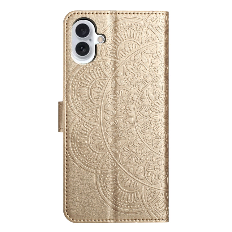 For iPhone 16 Plus Flower Embossed Leather Phone Case(Gold) - iPhone 16 Plus Cases by buy2fix | Online Shopping UK | buy2fix