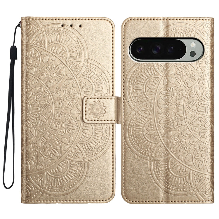 For Google Pixel 9 / 9 Pro Flower Embossed Leather Phone Case(Gold) - Google Cases by buy2fix | Online Shopping UK | buy2fix