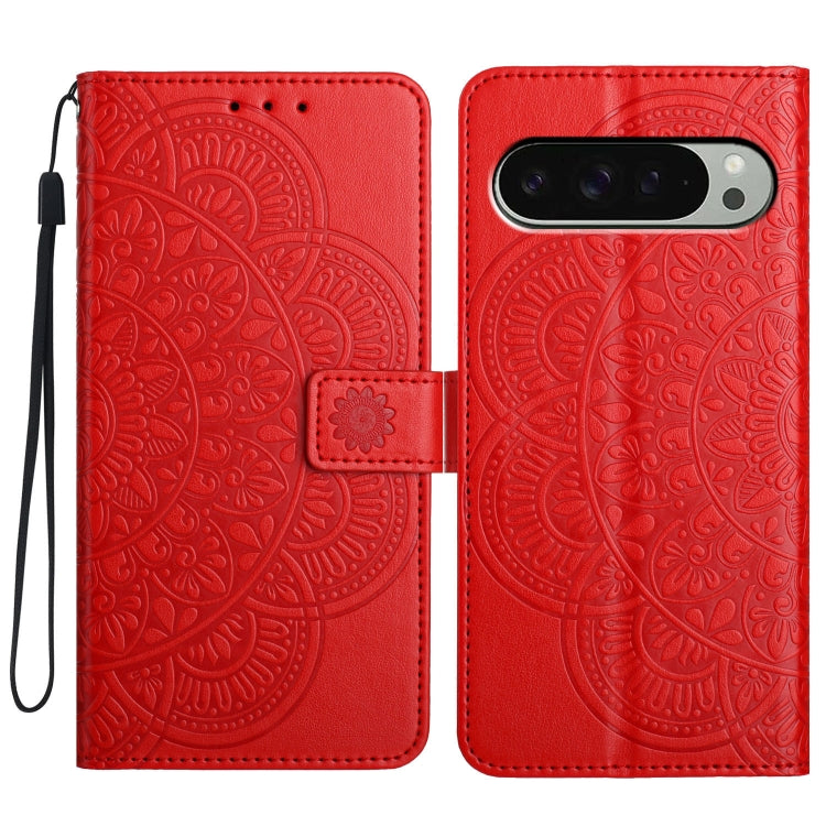 For Google Pixel 9 Pro XL Flower Embossed Leather Phone Case(Red) - Google Cases by buy2fix | Online Shopping UK | buy2fix