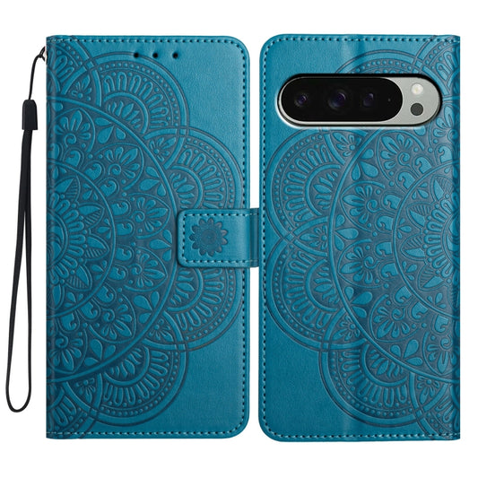 For Google Pixel 9 Pro XL Flower Embossed Leather Phone Case(Blue) - Google Cases by buy2fix | Online Shopping UK | buy2fix