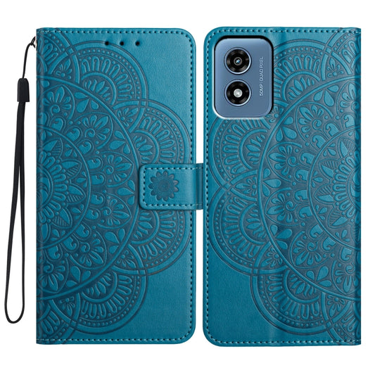 For Motorola Moto G Play 2024 Flower Embossed Leather Phone Case(Blue) - Motorola Cases by buy2fix | Online Shopping UK | buy2fix