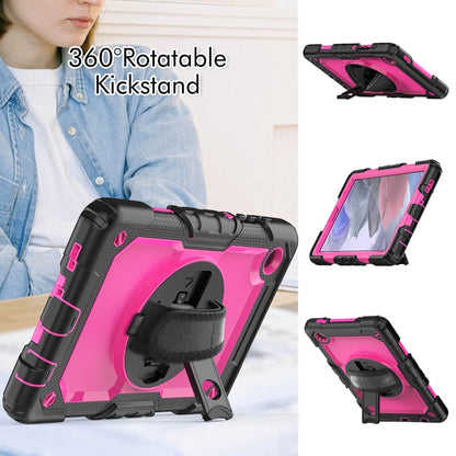 For Samsung Galaxy Tab A7 Lite T220 Silicone Hybrid PC Tablet Case with Shoulder Strap(Rose Red + Black) - Tab A7 Lite T220 / T225 by buy2fix | Online Shopping UK | buy2fix