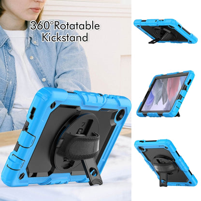 For Samsung Galaxy Tab A7 Lite T220 Silicone Hybrid PC Tablet Case with Shoulder Strap(Black + Light Blue) - Tab A7 Lite T220 / T225 by buy2fix | Online Shopping UK | buy2fix