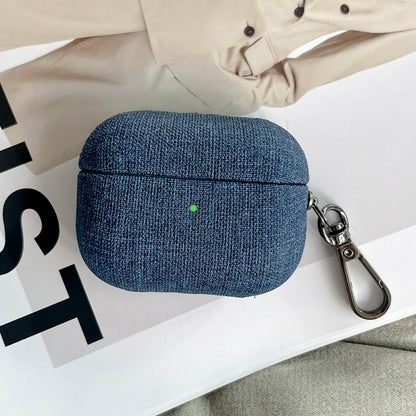 For AirPods 4 Fine Cloth Texture Earbuds Box PC Case with Hook(Blue) - For AirPods 4 by buy2fix | Online Shopping UK | buy2fix