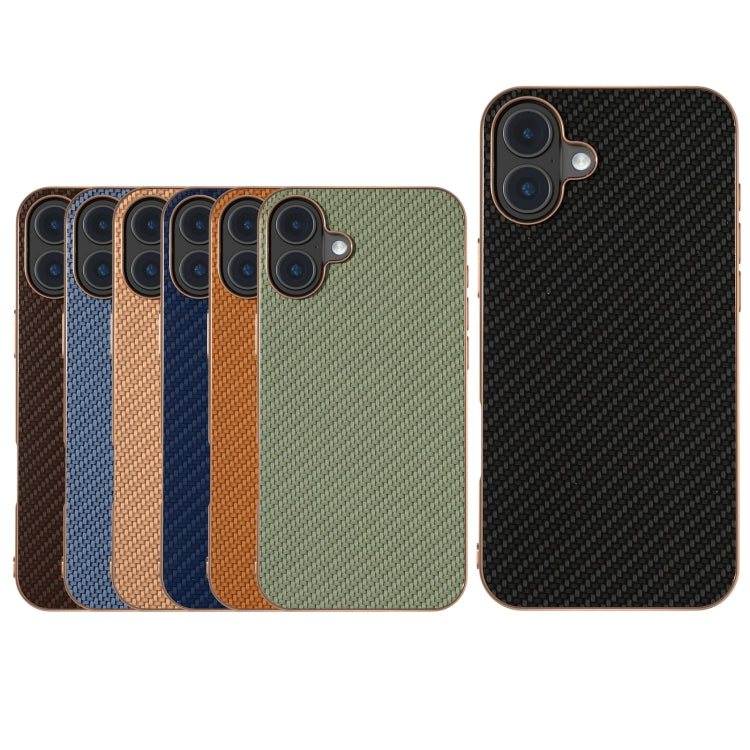 For iPhone 16 Plus Nano Electroplating Carbon Fiber Texture Phone Case(Navy Blue) - iPhone 16 Plus Cases by buy2fix | Online Shopping UK | buy2fix