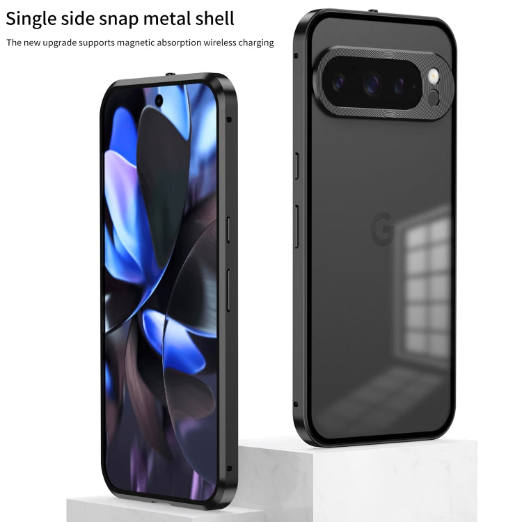 For Google Pixel 9 / 9 Pro Snap Buckle Metal Frame Frosted Phone Case(Black) - Google Cases by buy2fix | Online Shopping UK | buy2fix