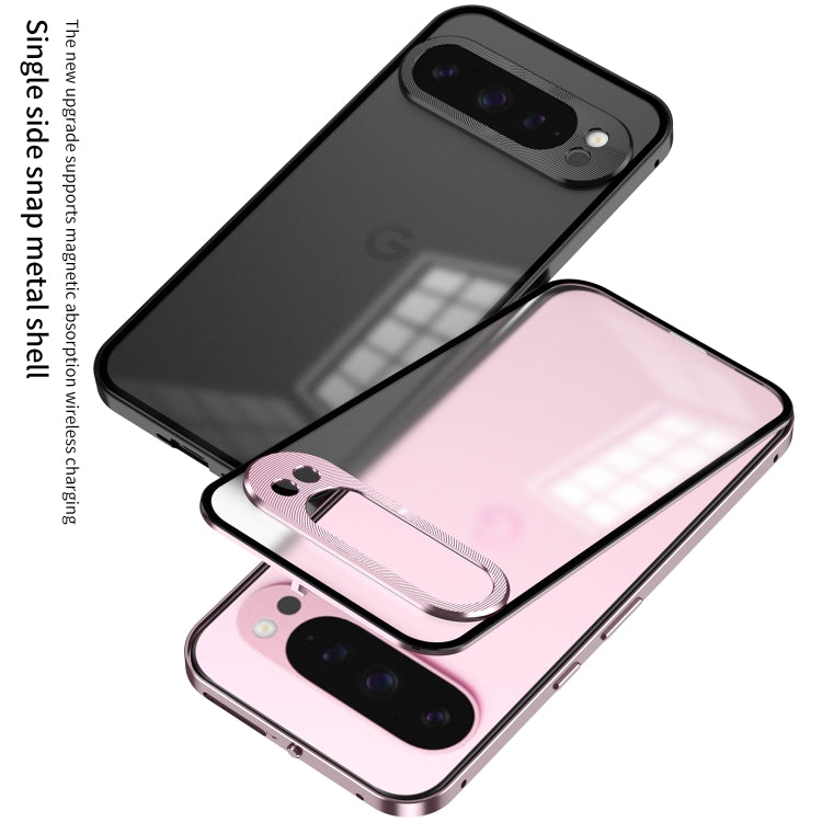 For Google Pixel 9 / 9 Pro Snap Buckle Metal Frame Frosted Phone Case(Black) - Google Cases by buy2fix | Online Shopping UK | buy2fix