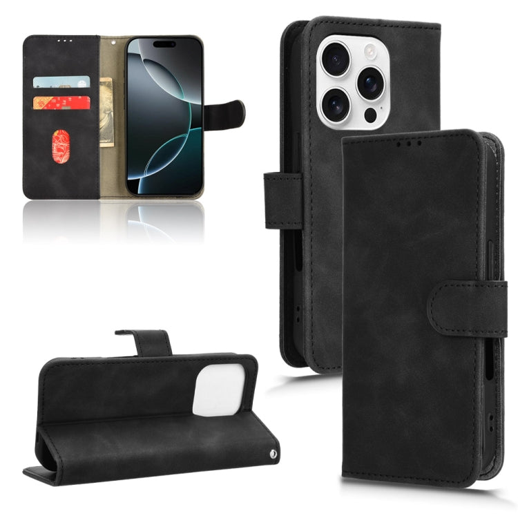 For iPhone 16 Pro Skin Feel Magnetic Flip Leather Phone Case(Black) - iPhone 16 Pro Cases by buy2fix | Online Shopping UK | buy2fix