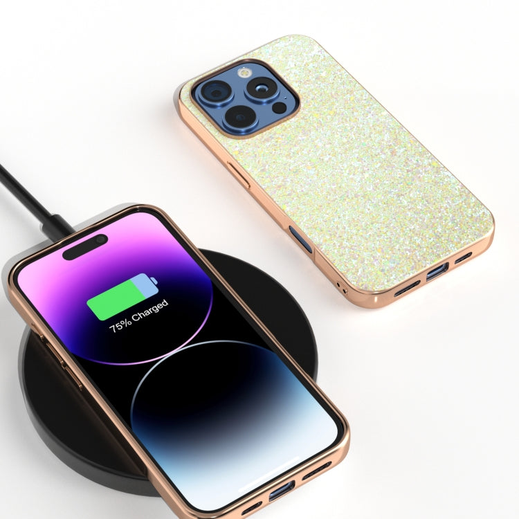 For iPhone 16 Pro Max Electroplating Frame Colorful Glitter Phone Case(Gold) - iPhone 16 Pro Max Cases by buy2fix | Online Shopping UK | buy2fix