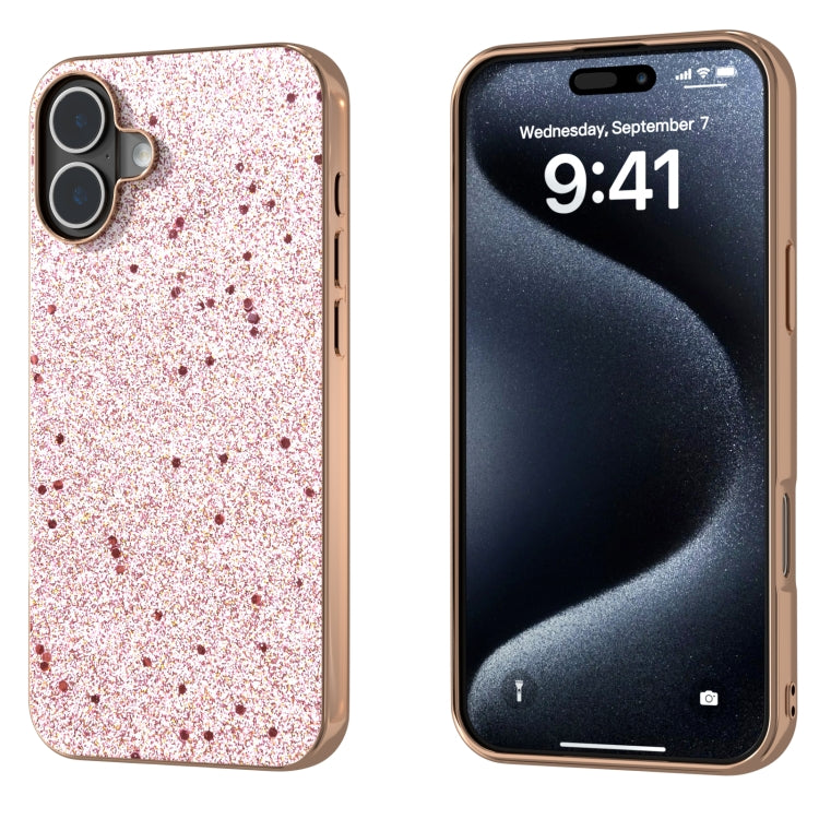 For iPhone 16 Plus Electroplating Frame Glitter Shockproof Phone Case(Gold Pink) - iPhone 16 Plus Cases by buy2fix | Online Shopping UK | buy2fix