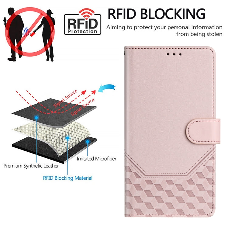 For Google Pixel 9 / 9 Pro Honeycomb Embossing RFID Leather Phone Case(Pink) - Google Cases by buy2fix | Online Shopping UK | buy2fix