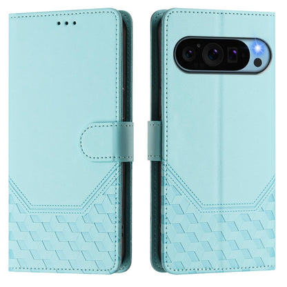 For Google Pixel 9 Pro XL Honeycomb Embossing RFID Leather Phone Case(Mint Green) - Google Cases by buy2fix | Online Shopping UK | buy2fix