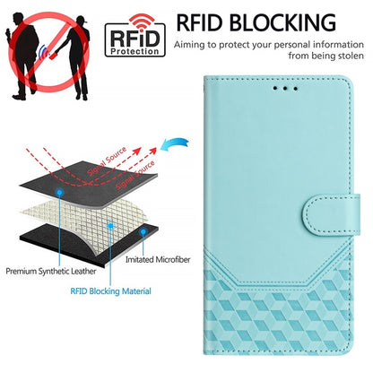 For Google Pixel 9 Pro XL Honeycomb Embossing RFID Leather Phone Case(Mint Green) - Google Cases by buy2fix | Online Shopping UK | buy2fix