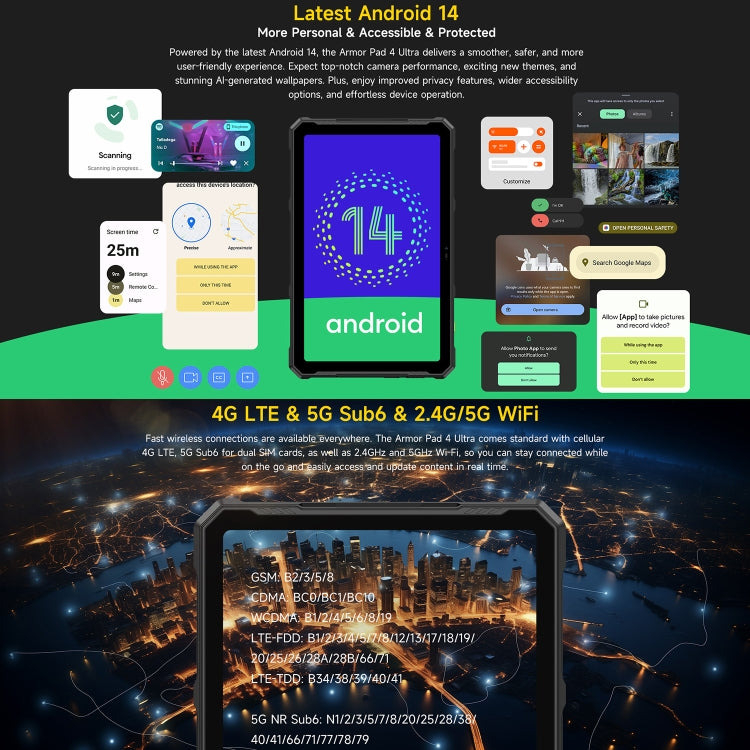[HK Warehouse] Ulefone Armor Pad 4 Ultra Thermal Version Rugged Tablet, 8GB+256GB, 10.36 inch Android 14 MediaTek Dimensity 6300 Octa Core 5G Network, EU Plug(Black) - Other by Ulefone | Online Shopping UK | buy2fix
