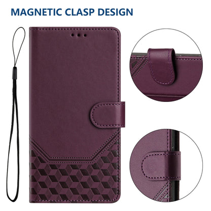 For Boost Mobile Celero 5G 2024 Honeycomb Embossing RFID Leather Phone Case(Violet) - More Brand by buy2fix | Online Shopping UK | buy2fix