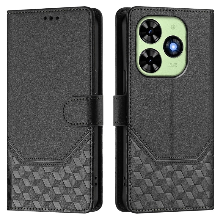 For Tecno Spark Go 2024 4G Honeycomb Embossing RFID Leather Phone Case(Black) - Tecno Cases by buy2fix | Online Shopping UK | buy2fix