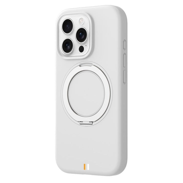 For iPhone 16 Pro TGVIS GEEK Series MagSafe Silicone Phone Case with Rotating Holder(White) - iPhone 16 Pro Cases by TGVIS | Online Shopping UK | buy2fix