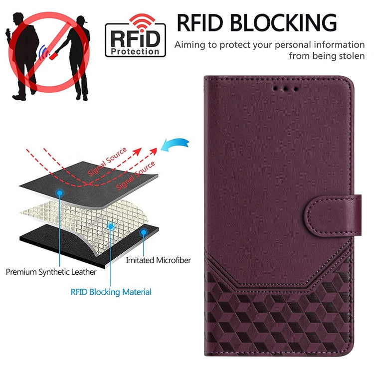 For Motorola Moto G 5G 2024 Oversea Honeycomb Embossing RFID Leather Phone Case(Violet) - Motorola Cases by buy2fix | Online Shopping UK | buy2fix