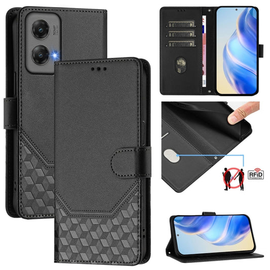 For Motorola Moto G Stylus 5G 2024 Honeycomb Embossing RFID Leather Phone Case(Black) - Motorola Cases by buy2fix | Online Shopping UK | buy2fix