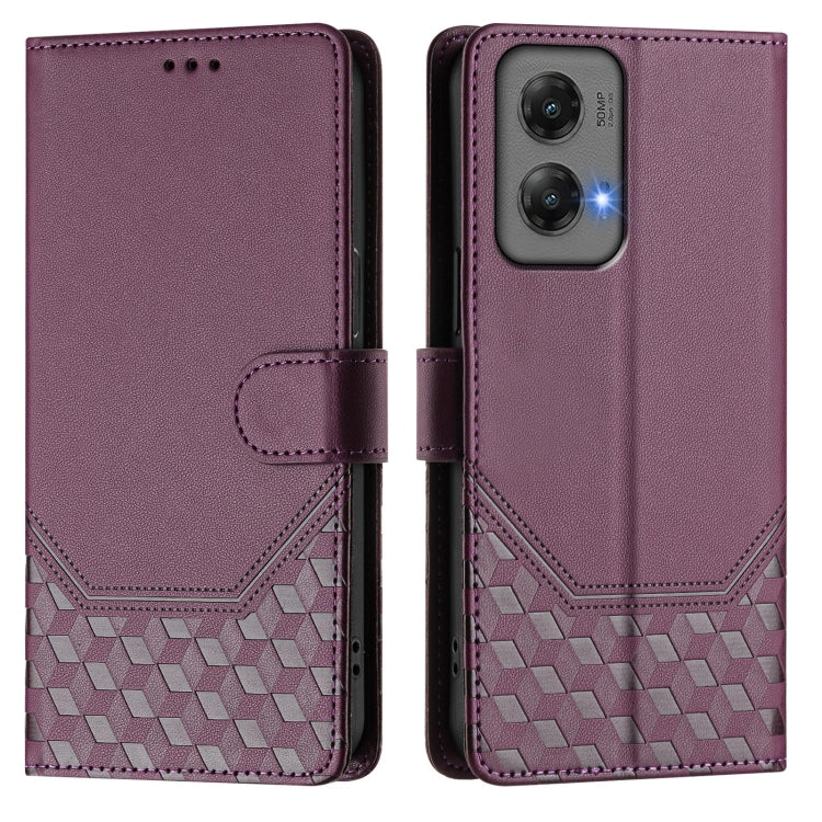 For Motorola Moto G Stylus 5G 2024 Honeycomb Embossing RFID Leather Phone Case(Violet) - Motorola Cases by buy2fix | Online Shopping UK | buy2fix