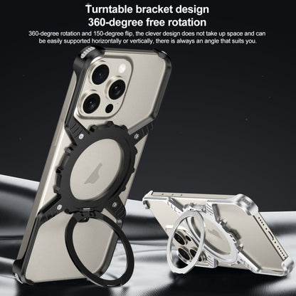 For iPhone 16 Pro Max Mechanical Gear MagSafe Holder Borderless Metal Phone Case(Black) - iPhone 16 Pro Max Cases by buy2fix | Online Shopping UK | buy2fix