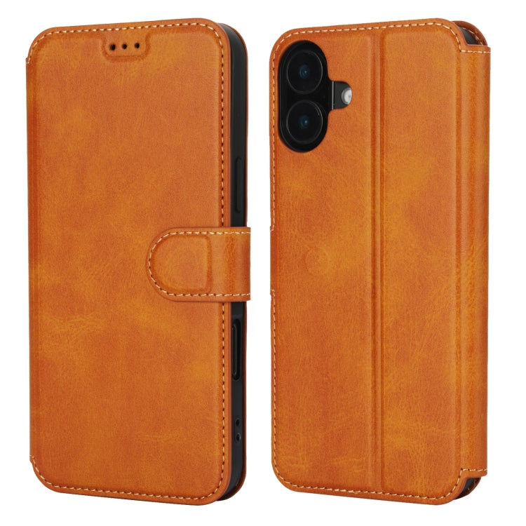 For iPhone 16 Shockproof PU + TPU Leather Phone Case(Light Brown) - iPhone 16 Cases by buy2fix | Online Shopping UK | buy2fix