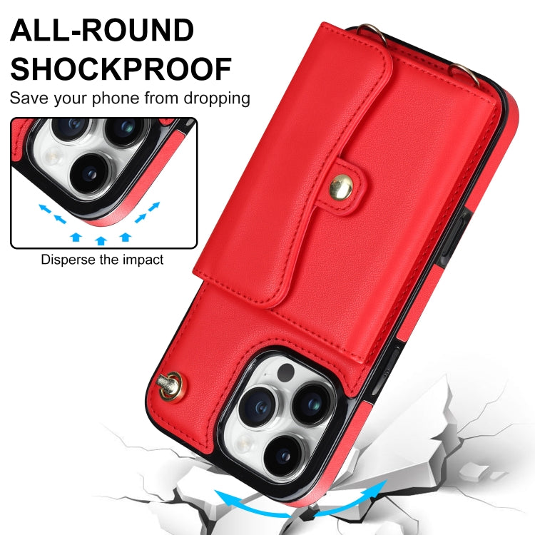 For iPhone 16 Pro RFID Card Slot Phone Case with Long Lanyard(Red) - iPhone 16 Pro Cases by buy2fix | Online Shopping UK | buy2fix