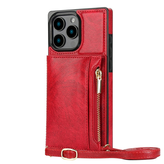 For iPhone 16 Pro Max Square Zipper Wallet Bag TPU+PU Back Cover Case(Red) - iPhone 16 Pro Max Cases by buy2fix | Online Shopping UK | buy2fix