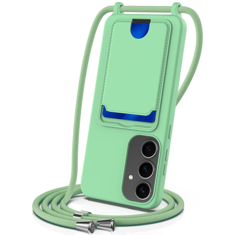 For Samsung Galaxy S25+ 5G Integrated Card Bag Solid Color Liquid Silicone Phone Case with Lanyard(Green) - Galaxy S25+ 5G Cases by buy2fix | Online Shopping UK | buy2fix