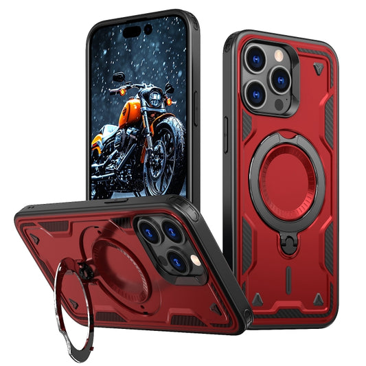 For iPhone 14 Pro Max PC Hybrid TPU Armor MagSafe Ring Holder Phone Case(Red) - iPhone 14 Pro Max Cases by buy2fix | Online Shopping UK | buy2fix