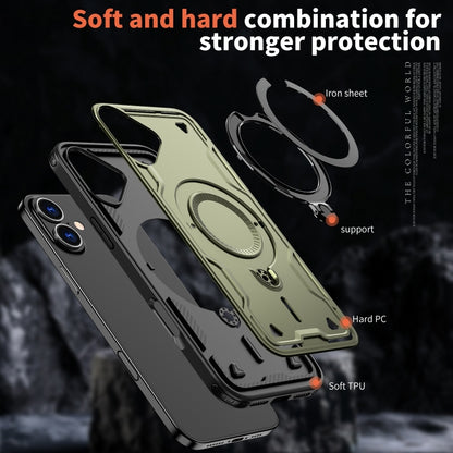 For iPhone 16 Plus PC Hybrid TPU Armor MagSafe Holder Phone Case(Olive Green) - iPhone 16 Plus Cases by buy2fix | Online Shopping UK | buy2fix