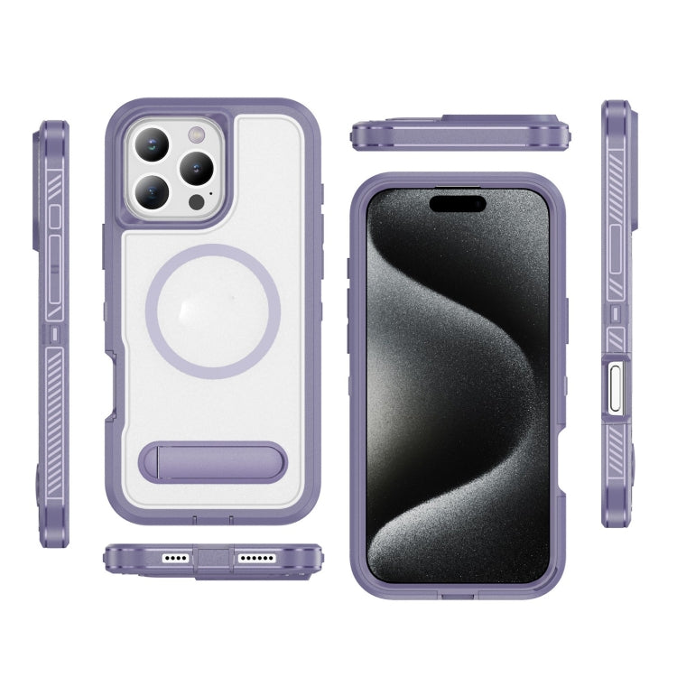 For iPhone 16 Pro Guard MagSafe Holder Matte PC Hybrid TPU Phone Case(Purple Transparent) - iPhone 16 Pro Cases by buy2fix | Online Shopping UK | buy2fix