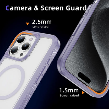 For iPhone 16 Pro Guard MagSafe Holder Matte PC Hybrid TPU Phone Case(Purple Transparent) - iPhone 16 Pro Cases by buy2fix | Online Shopping UK | buy2fix